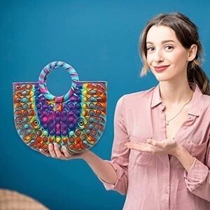 Women’s Rainbow Pop It Silicone Jelly Satchel Purse Handbag Double Top Handle